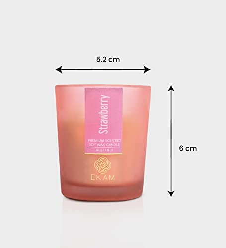 Image of EKAM Strawberry Votive Soy Wax Scented Candle, 40 Grams, 10 Hours Burn Time| Long Lasting Premium Candles | Ideal for Home Decor | Gifting & Aromatherapy (Pack of 12)
