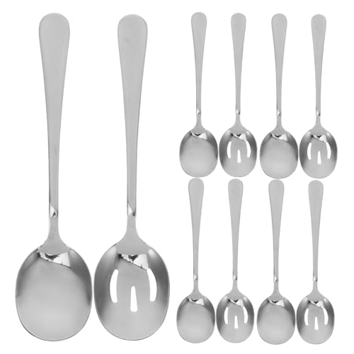 STOBAZA 1Set Stainless Steel Serving Utensil Includes Serving Spoons and Slotted Spoons for Parties Dinners Restaurants and Banquets