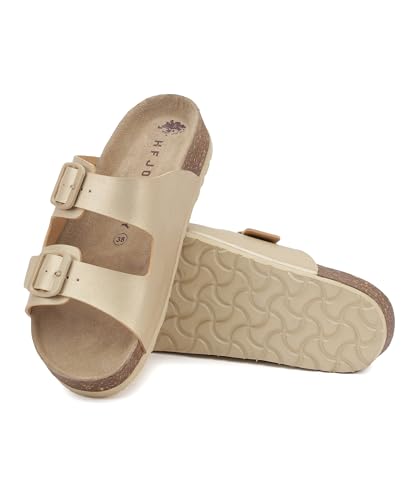 Image of HF JOURNEY Women's Cork Footbed Sandal,Slip On Entry,(Size 36-41) PU, Casual Lounging Slipper, EVA Sole, Flat Heel, Amelia 2.0