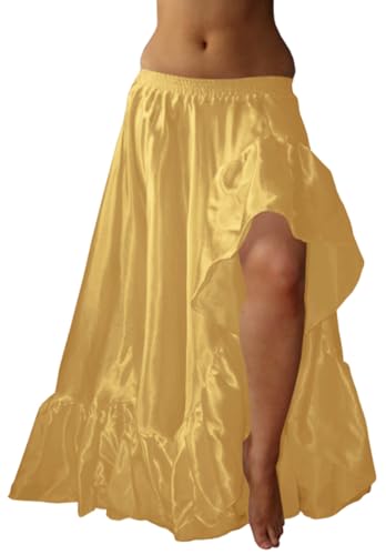 Indian Trendy Satin Slit 12 Yard Flamenco Skirt Belly Dance Gypsy Tribal Ruffle Tiered Jupe