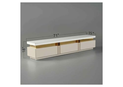 Image of Luxury Joyce Modern TV Unit /Console - 70 inch Naino Compsit Marble Top, 3 Drawer Storage - White & Gold Finish - Scratch Resistant, Waterproof Plywood - Living Room Media Cabinet (Ivory)