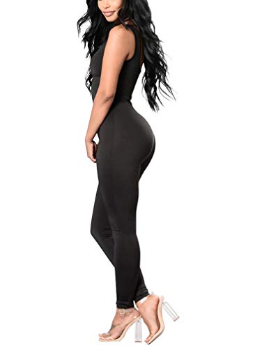XXTAXN Women\'s Sexy Bodycon One Piece Sleeveless Long Romper Jumpsuit Black