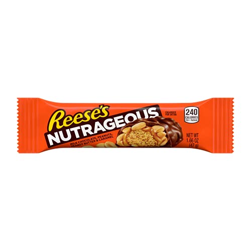 Reese's, Peanut Butter Nutrageous, Deliziose Barrette Ripiene di Arachidi Tostati Croccanti e Caramello Morbido, Ricoperti di Cioccolato al Latte, Gustali in Ogni Momento, Confezione da 42 g