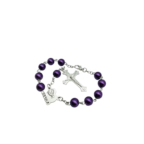 Catholic Purple Rosary Bead Bracelet Virgin Mary Cross Rosary Bead Bracelet for Car Hanging Baptism2