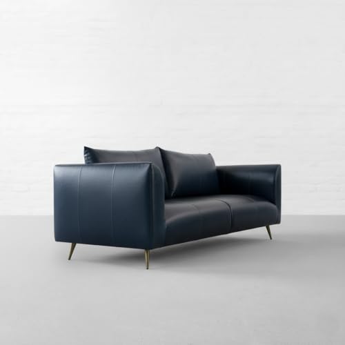 Image of Premium Leatherette Sofa for Living Room | Modern Upholstered 3 Seater | Contemporary Designer Couch for Home, Lounge & Reception Areas | Navy Blue | W-72 x D-33 x H-30