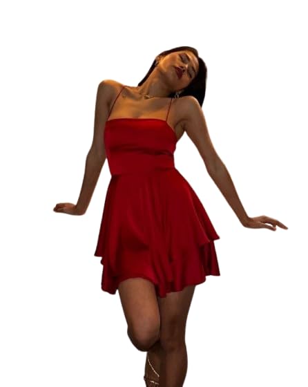 Plush Parade Clothing Satin Cocktail Dress, Red, Lace-Up Back Design, Mini Length, Flared Style-picture-23