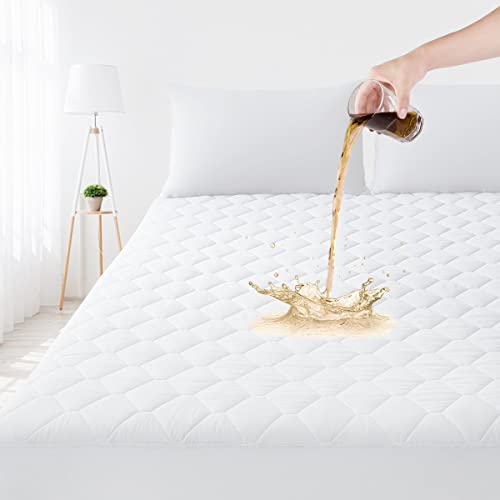 Full Quilted Fitted Waterproof Mattress Pad, Breathable Premium Soft Filling Mattress Protector, 8-21 Inches Deep Pocket Noiseless Mattress Cover (White)