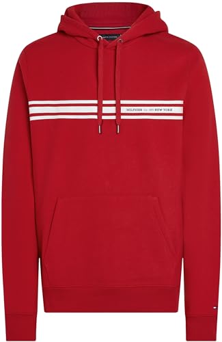 Tommy Hilfiger Herren Hoodie Central Chest Stripe mit Kapuze, Mehrfarbig (Medium Red), M – Ansicht 5