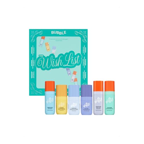 Bubble Skincare The Wish List Mini Skincare Essentials Gift Set - Includes Gel Cleanser, Vitamin C & Hyaluronic Serum, Eye Cream, Water Cream & Face Moisturizer - Travel Size Skin Care (6 Count)