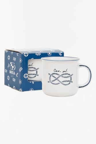 El Mercader del Mar Taza nudo marinero en porcelana en color blanco y azul medidas Ø: 9,7 cm - H: 9 cm con caja
