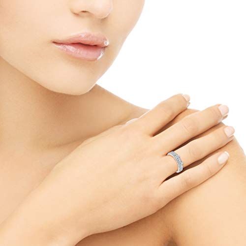 Solidsilver- Sterling Silver Triple Line Heart Crystal Clear Cz Eternity Band Ring Sizes 6 #TOP1