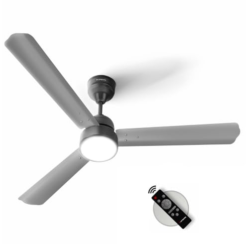 Image of LONGWAY Luminair 1200 mm BLDC Ceiling Fan with Remote Control & LED Light | BEE 5 Star Rated Energy Efficient | Ultra High Speed 3 Blade Anti-Dust Decorative Ceiling Fan (Gray, Pack of 1)
