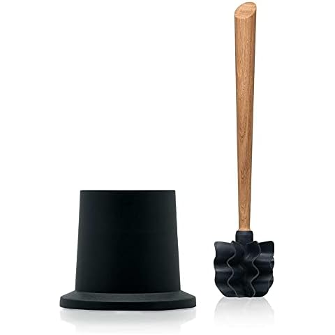 LOOWY Woodline - Eiche Set | Toilettenbürste aus Holz mit Halter Kunststoff schwarz Cover
