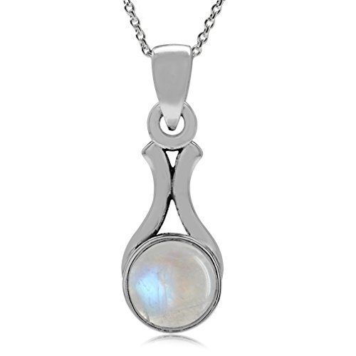 Silvershake Natural Moonstone 925 Sterling Silver Drop Shape Solitaire Pendant with 18 Inch Chain Necklace