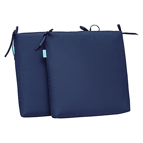 QILLOWAY Outdoor Indoor Chair Pads,Seat Cushions, Square Foam Dining Chair Patio Cushion Set of 4, All Weather, 17" Lx17 Wx3 D (Navy) Cover