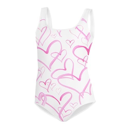 Pink Heart Doodles Swimsuit, Girls Youth