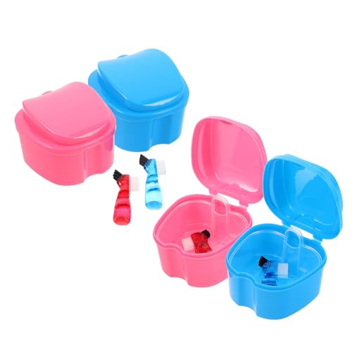 TOYANDONA Estuche para Aparatos de 4 Piezas Vaso para Remojar Prótesis Dentales Cepillo de Doble Cara para Limpieza Dental Suave Portátil y Uso Doméstico Viaje