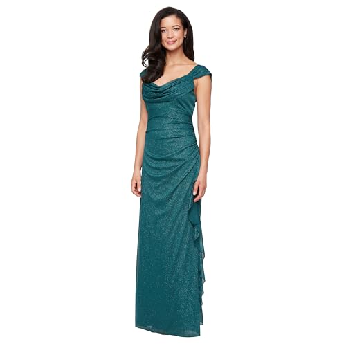Image of Alex Evenings Women's Long Cowl Neck Glitter Dress, Mother of The Bride, Formal Events