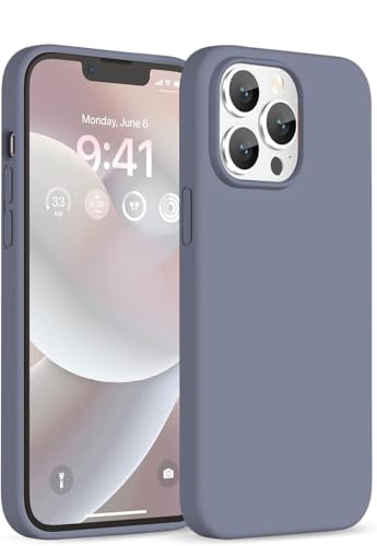 Image of DIZORO Microfiber Candy Case Compatible for iPhone 13 Pro Max Shockproof Slim Back Cover Liquid Silicone Case - Lavender Grey