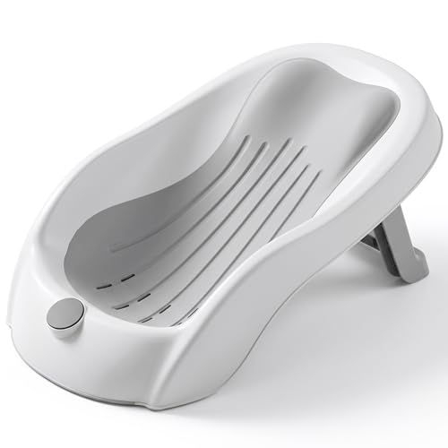 Bañera plegable para bebé con pantalla digital de temperatura y drenaje, asiento de baño antideslizante para recién nacido, también bañera para bebé, gris