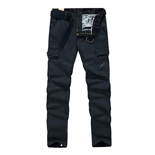 HXR Men Tapered Cargo Pants Slim Fit Chino Joggers Work Trousers with Pockets (Blue, 30)