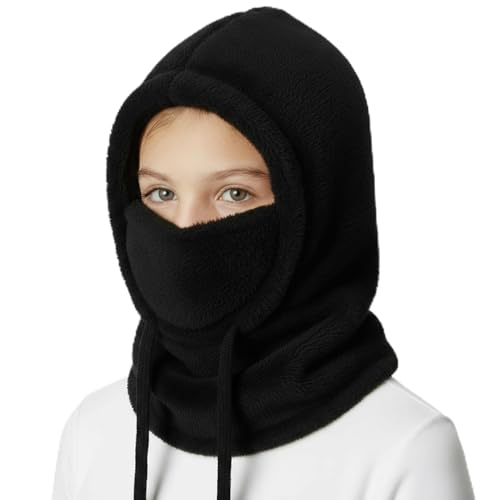Kids Fleece Balaclava Ski Mask for Boys Girls,Windproof Winter Face Mask with Neck Warmer,Soft Warm Hood Scarf Head Cover Hat