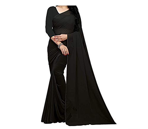 Kalagiri Georgette Plain Saree with Unstiched Blouse Piece Saree for Women's Black Kalagiri Georgette Plain Saree with Unstiched Blouse Piece Saree for Women's Black