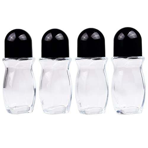 Refillable Glass Roll-On Deodorant Bottles (4-Pack) - Empty - 1.7 Oz (50 ml) - With Stickers - Twist Cap - For Homemade Natural Deodorant, Sunscreen, Moisturizer, etc.