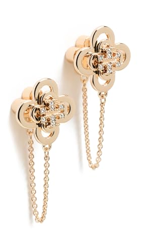 Tory Burch Women's Kira Clover Front Back Stud Earrings, Tory Gold/Crystal, One Size