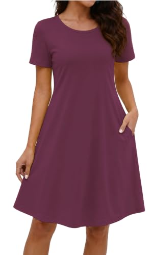 Image of COSSEN Women's Summer 2026 Casual Tshirt Dress Crew Neck Short Sleeve with Pockets Flowy Loose Swing A-Line Sundress