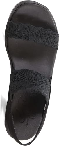 Skechers Women's Rumble on-New Crush Wedge Sandal, Black/Black, 9