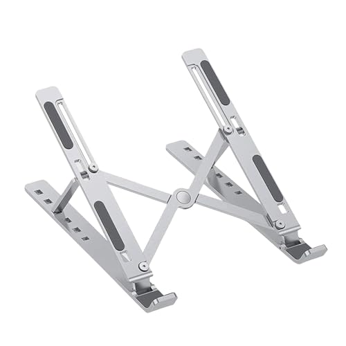 Image of Aluminum Adjustable Laptop Stand - Foldable Portable Laptop Holder with Multi-Angle Height Adjustment, Anti-Slip Cooling Design for MacBook, Notebook & All Laptops (Silver)