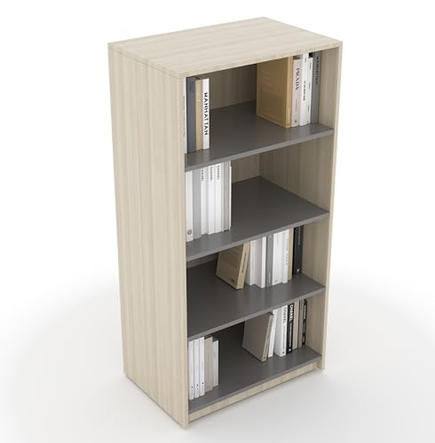Image of Engineered Wood Study Table 120x60x75cm with Open Book Shelf 60x40x120 CM | Sturdy Computer Desk with Drawer, Cabinet & 4-Tier Book Storage /Display Organizer- Light Brown with Grey