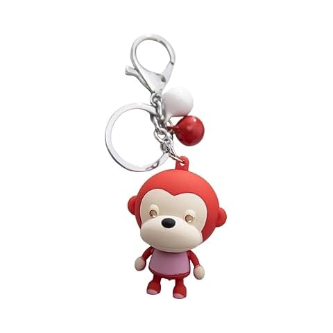 ODETOJOY ABS Monkey Keychain with LED Voice Cute 3D Animal Cartoon Keyring with Flashlight Key Chain with Sound (Red) Cover