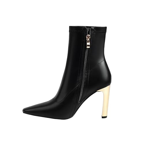 Reitoye Women's Mid Calf Boots Comfy Square Closed Toe Heel Boot Zipper Short Ankle Booties