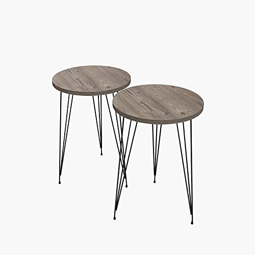 Pak Home - Set Of 2 Pine Wood Grey End Table – Round Wood Sofa Side Coffee Tables For Small Spaces, Nightstand Bedside Table For Bedroom, Living Room, Home Office, Balcony #TOP6