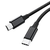 LUKFOCAB 5FT USB-C to Mini USB Cable, Braided 1.5M Type-C to Mini-B 5-Pin Charging Cord, Supports OTG 480 Mbps for PC Hero 3+, Digital Camera, Ti-84 Plus, PS3 Controller, MP3/4, Dash Cam, etc