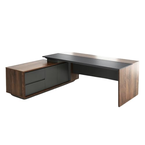 Image of Lakdi The Furniture Co Director & Executive L-Shape Table Luxury Modern Design CEO Office Desks with MDF with Laminate, Side Unit Storage & 3 Drawer, WireManager - LDL-579