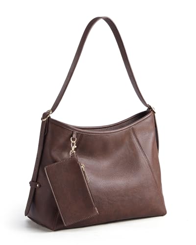 Missnine Hobo Bag for Women PU Leather Purses with Small Pouch Multi-pocket Crossbody Handbags with Zipper Everyday & Travel Ladies Chic Shoulder Bags Comfortable Adjustable Strap Tote Purse Coffee