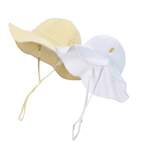 Image of DASMINI Baby & Toddler Wide Brim Sun Hats UPF 50+ Sun Protection Bucket Cap Cute Adjustable Hat in Seersucker