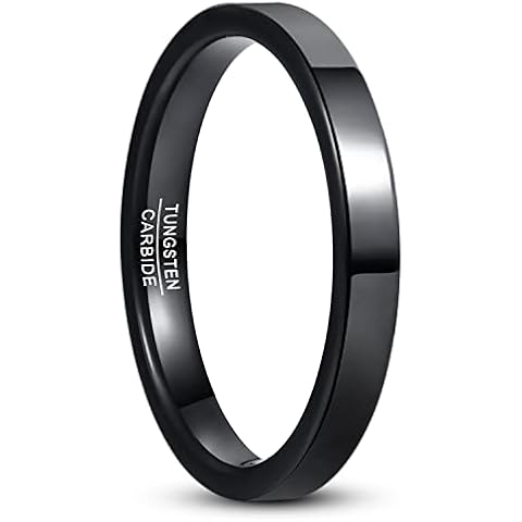GALANI 3mm Women's Men's Tungsten Ring Polished Ring Black Wedding Promise Engagement Rings Friendship Ring Fashion Jewelry Ring Size Q Cover