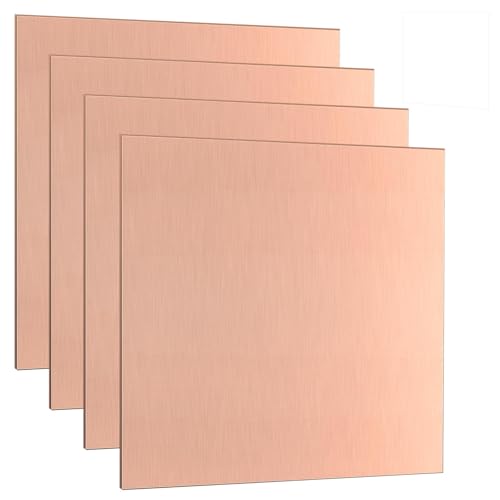 99.9% Pure Copper Sheets Metal 24 Gauge Copper Sheets 0.5mm (0.02) Double Sided Film Attached for Repairing Jewelry Making Crafts Soldering Electrical Projects 2CM X 2CM 4Pcs