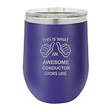 This Is What An Awesome Conductor Looks Like - Stainless Steel Double-Wall Insulated Polar Camel Wine Tumbler 20-Ounce Truck Car Travel Coffee Cup Laser Engraved Mug with Lid,Purple