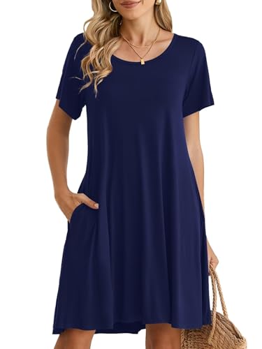 Image of BELAROI Womens Summer Casual T Shirt Dress Loose Swing Tunic Dress Short Sleeve Sundress with Pockets