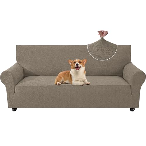 YSTELLAA Funda Sofa 3 Plazas con Reposabrazos, Fundas Sofa Elasticas Universal, Funda Sofá Antideslizante Antimanchas Lavable, Fundas Sofas Anti Gatos Perros, para Sala, Caqui