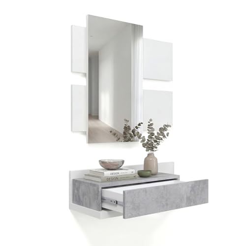 Recibidor con espejo y cajón mueble de entrada blanco artik Milo 3