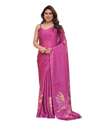 Image of ALMAARI FASHION Women's Floral Printed Georgette Satin Saree with Unstitched Blouse Piece | Traditional Ethnic Wear Sarees | Soft Lightweight Ethnic Office Wear Daily Wear Indian Sari (SG 181-190 F)