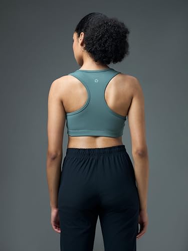 Image of TECHNOSPORT Women's Solid Slim Fit Scoop Neck Sports Bra ELASTOPLUS 4-Way Stretch Sleeveless Polyester Quick Dry UPF50+ for Gym Yoga Running