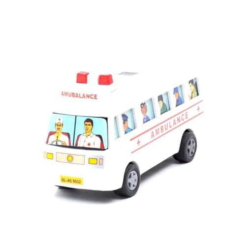 Tzoo Technology and You Pull Back Action Mini Ambulance Toy for Kids | Friction Powered Emergency Vehicle | Miniature Model Ambulance Toys | Ideal Gift for Kids - Multicolor (Pack of 1)