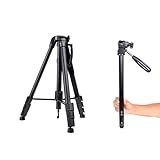  MOJOGEAR - Trípode para cámara (Aluminio, 177 cm, con monopié, rótula de 3 vías, Zapata rápida, Funda para cámara DSLR, Smartphone, videocámara de vídeo – Negro (SAB264)